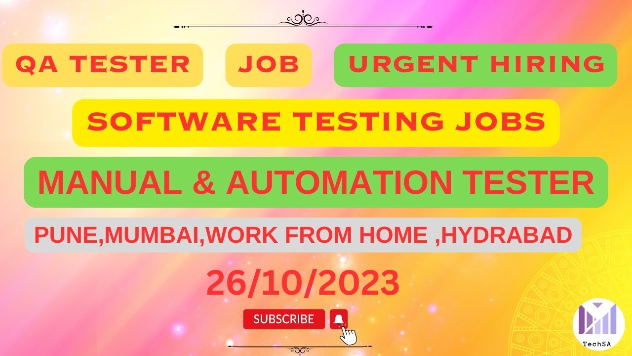 QA Fresher job /Software Testing Job/Manual /Automation Testing Job/ 26 October 2023 Vacancy