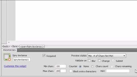 Dreamweaver CS4 Tutorial-31 Form Validation of Text Area