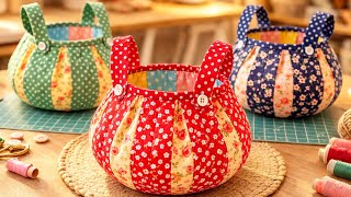 Vintage Quilted Storage Basket | Cottage Style Home Decor