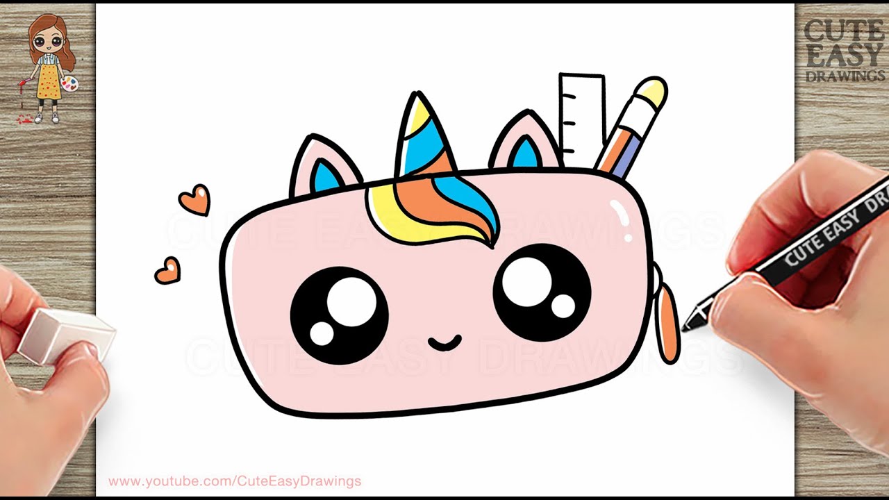 How to Draw a Cute Unicorn Pencil Bag - Easy Draw and Color Step ...