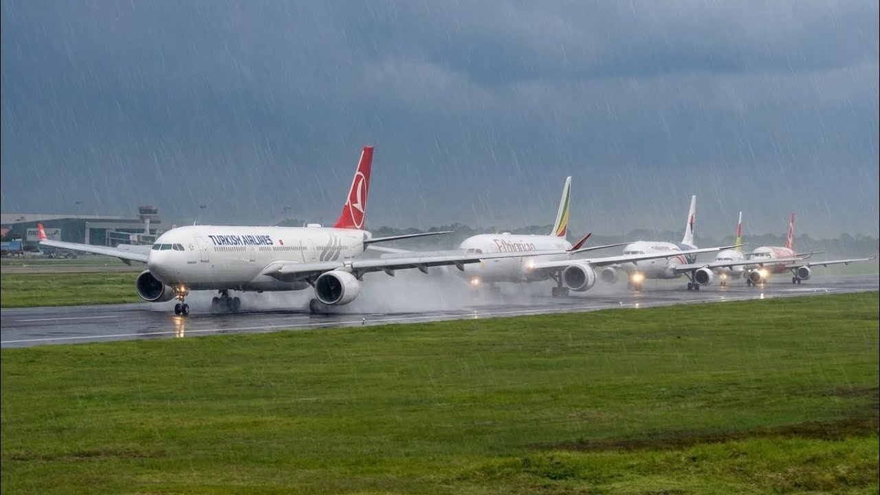 25 Minutes Plane Spotting at Soekarno-Hatta Airport During Heavy Rain