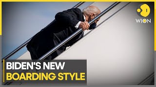 US President Joe Biden uses shorter retractable staircase to board his plane | Latest News | WION