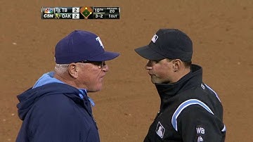 TB@OAK: Maddon gets tossed for arguing in the 10th