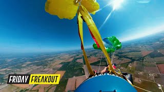 Friday Freakout: Skydiver Has Pilot Chute In Tow, Two-Out & Parachute Caught Around Feet