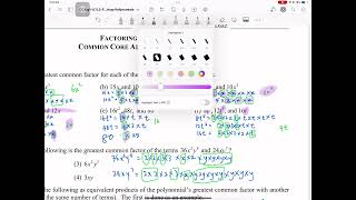 Common Core I Algebra 1 Unit 7 Lesson 3 Factoring Polynomials Homework