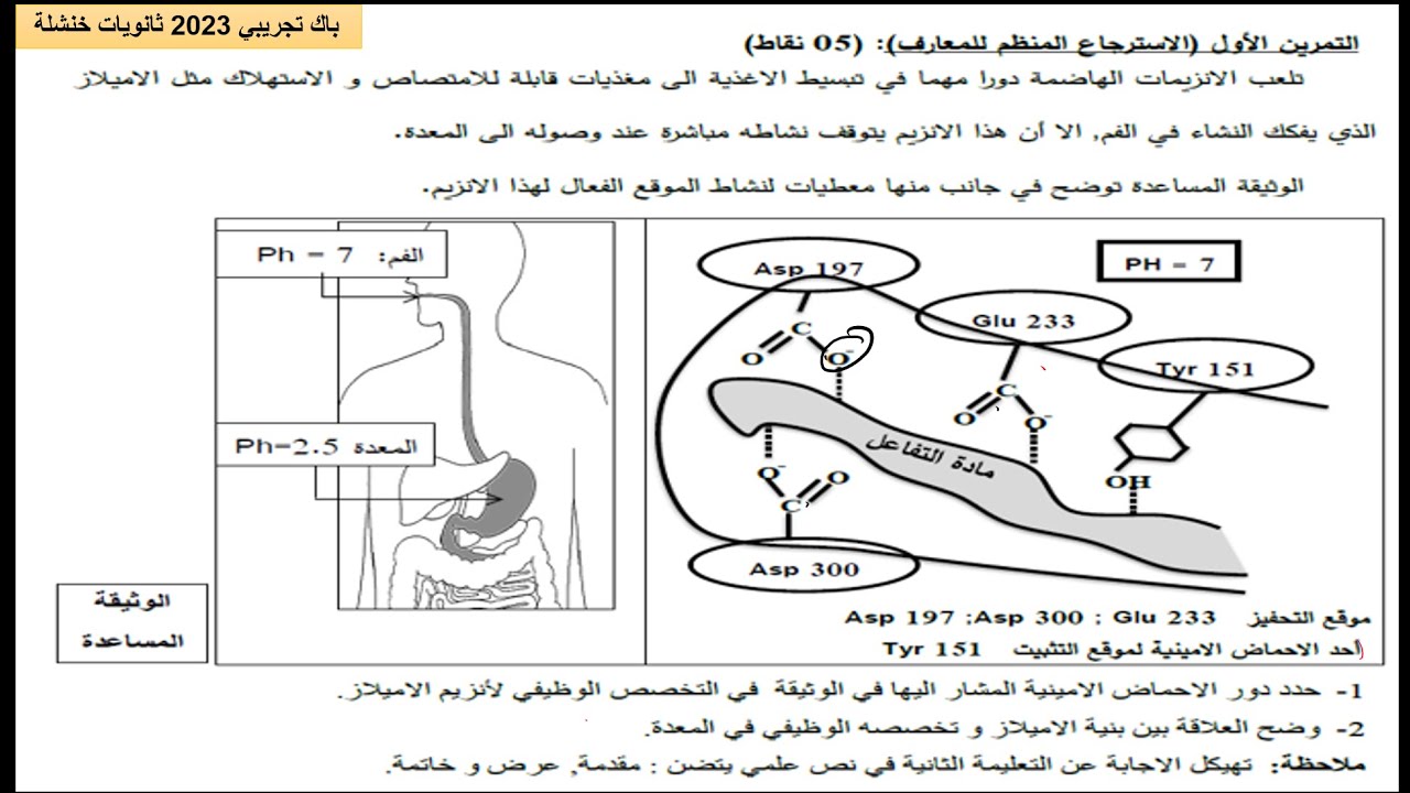 حل تمرين عن تاثير تغير ph الوسط على نشاط  الانزيم