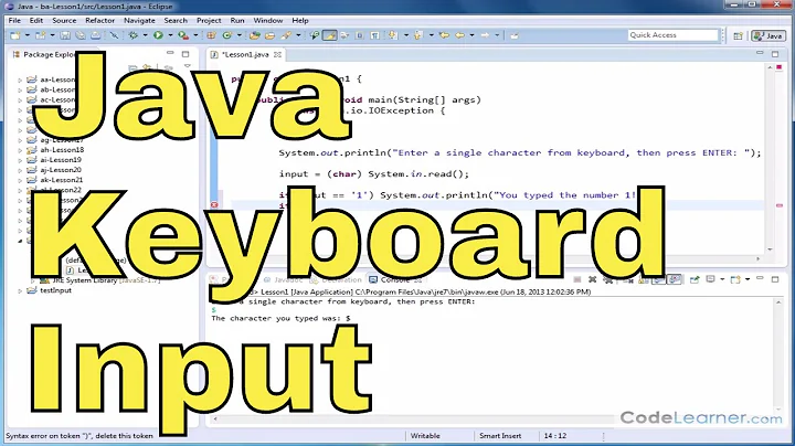 Java Tutorial - 01 - Keyboard Input Using System.in.Read