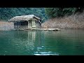 Build a shelter river survival start to finish relaxing fishing catch and cook