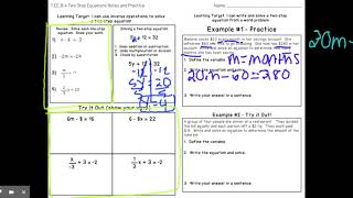 7.EE.B.4 Two Step Equations Notes and Practice - Google Slides