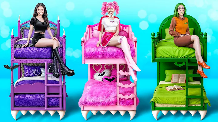 We Build a Bunk Bed for Vampire Triplets | One Color Challenge by Multi DO Girls