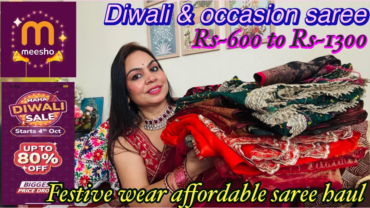 Meesho Saree Haul || Meesho Maha Sale Affordable Festival Saree Haul || Meesho Diwali saree 
