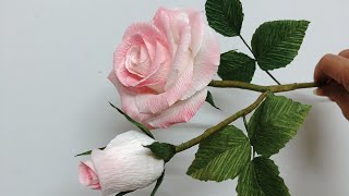 MH80tv|Hướng dẫn làm hoa hồng giấy nhún đầy đủ hoa- nụ-lá| How to make roses full