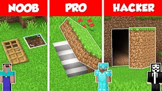 SECRET UNDERGROUND BASE HOUSE BUILD CHALLENGE - NOOB vs PRO vs HACKER \/ Minecraft Battle Animation