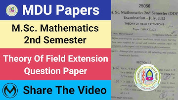 MDU DDE MSc Mathematics 2nd Semester | Theory Of Field Extension Previous Year Question Paper |