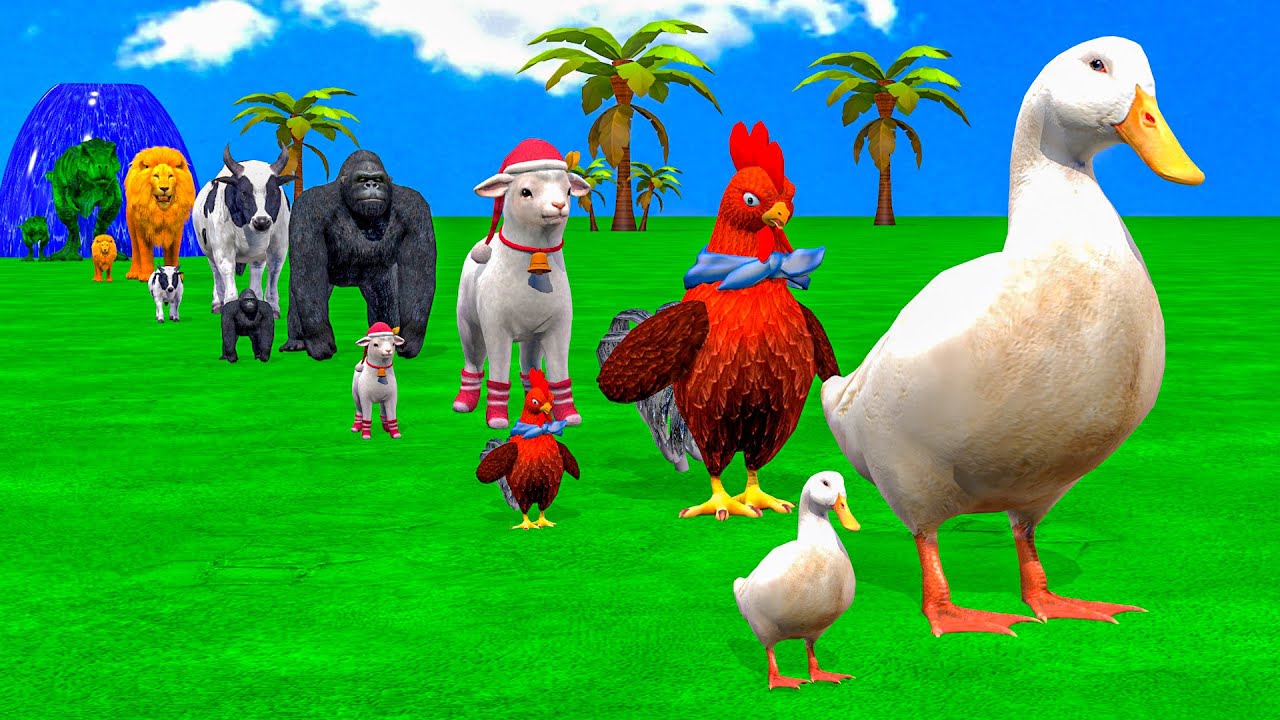 Long Slide Game With Gorilla Bufallo Lion Tiger Elephant - 3d Animal Game - Funny 3d Animals