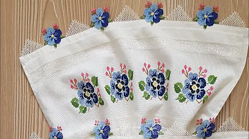 Havlu/havlu kenarı/iğne oyası havlu/menekşe/çeyizlik/bordado/needle lace/towel