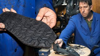 Footwear made from tractor and car wheels. Handmade albarcas of shepherds | Documentary film