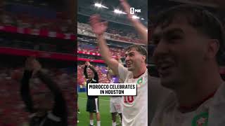 Morocco celebrates with their supporters in Houston after advancing to the Quarterfinals 🇲🇦