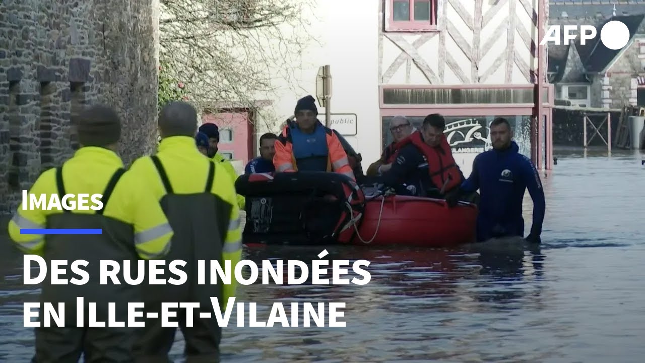 Crues: images des rues inondées à Pont-Réan en Ille-et-Vilaine | AFP Images