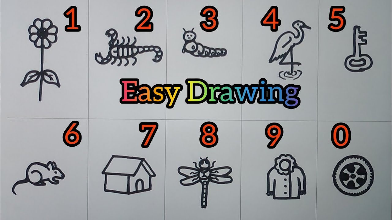 Drawing Numbers Tutorial How to draw pictures using Numbers 0 to 9 Part-6 || Easy drawing ...