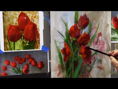 How to paint Red Tulips  how to use red