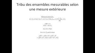 Théorie de la mesure partie 28 : Tribu des ensembles mesurables selon une mesure extérieure
