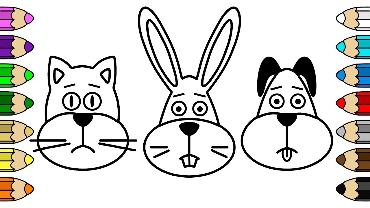 Coloring for Kids with Crying Cat Dog Rabbit