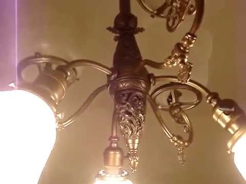 Compact 3 Gas 3 Electric Victorian Chandelier Restored