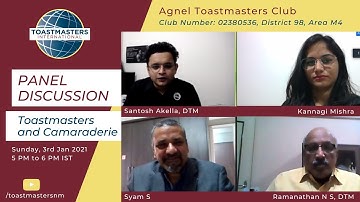 Panel Discussion on Toastmasters & camaraderie | Moderator Santosh Akella, DTM | Agnel Toastmasters