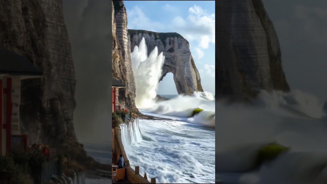 Giant Waves at Étretat’s Cliffs & Café Views 