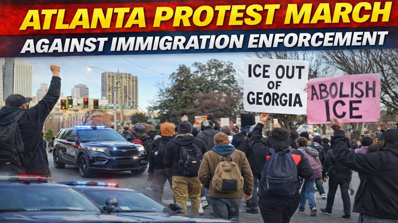 Crowd Takes to the Streets in Atlanta for ICE Protest - YouTube