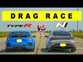 2022 Elantra N vs Civic Type R, a bit of a shocker. Drag and Roll Races.