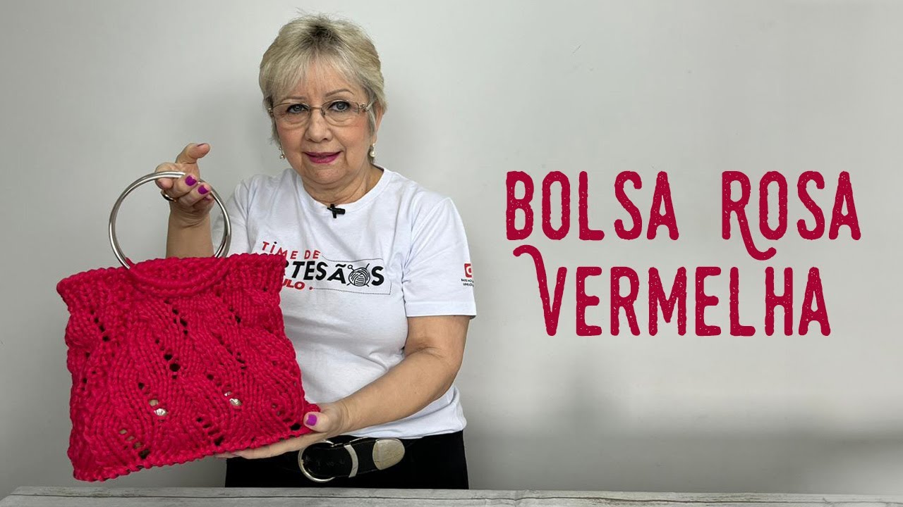 Bolsa Rosa Vermelha em Tricô