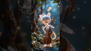 cute cat made from glowing wire who play cello for the music. All video and music made with Ai.
