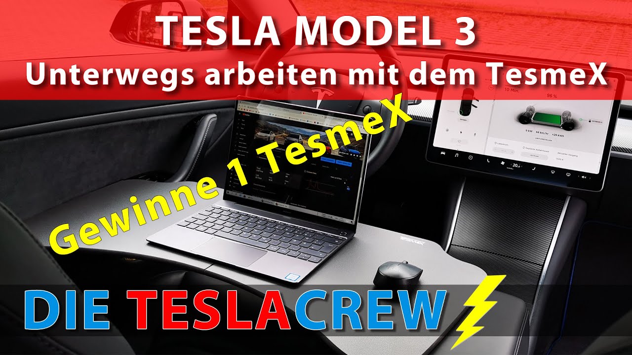 Tesla Model 3 mit dem TesmeX Tisch als mobiles Büro benutzen 