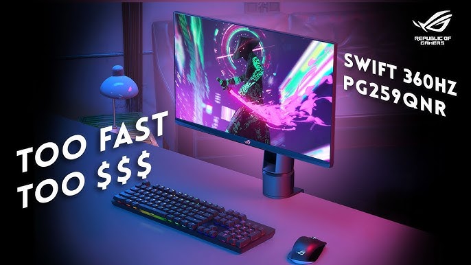  ASUS ROG Swift 360Hz PG259QNR 24.5” HDR Gaming Monitor, 1080P  Full HD, Fast IPS, 1ms, G-SYNC, ULMB, NVIDIA Reflex Latency Analyzer, HDMI  DisplayPort USB, Desk Mount Kit, VESA Wall Mountable, HDR10 