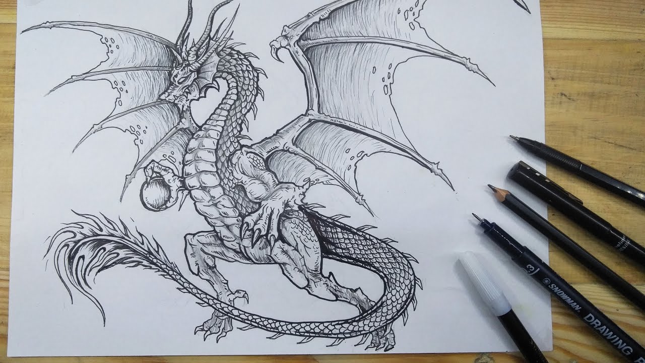 MENGGAMBAR NAGA TERBANG How to draw winged dragonDonaArt_Bdg