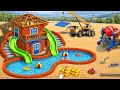 Gas Explosion Burns House – DIY Mini Tractor Builds a Brick House with Slide and Swimming Pool