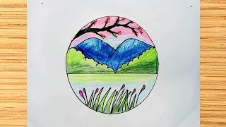 Circle scenery drawing //scenery drawing easy by Limu Art Gallery 59 views 6 months ago 5 minutes, 9 seconds