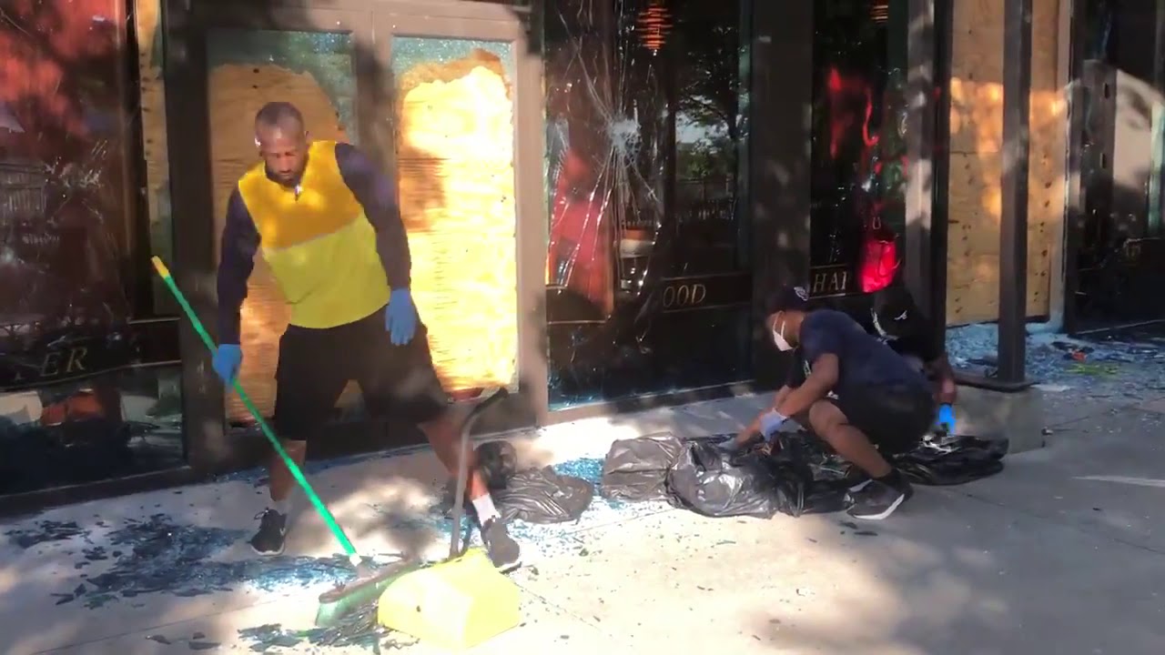 Volunteers clean up after riot YouTube