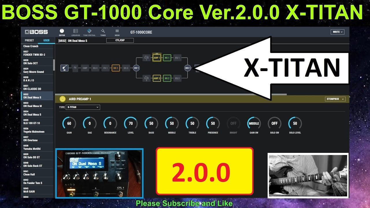 Boss GT-1000 Core Update 2.0 X-Titan Best Stereo Riff Amp - YouTube
