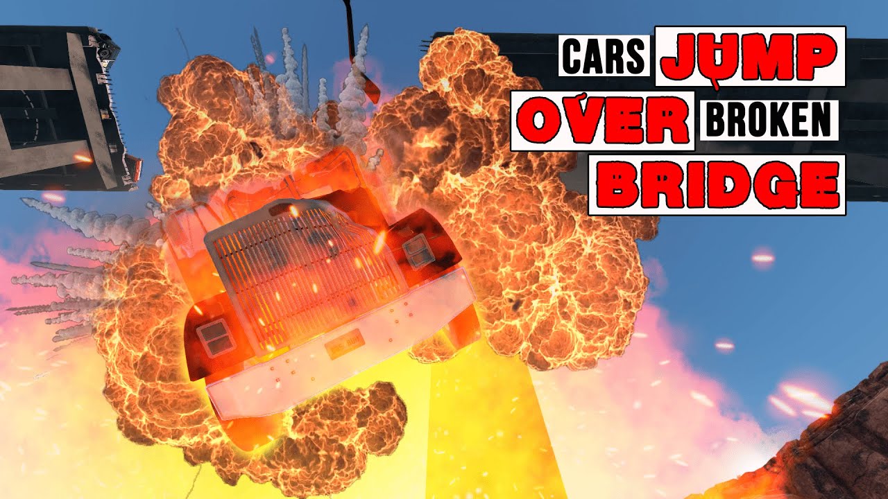 Cars Jump Over A Broken Bridge #2. Beamng Drive Crashes Movie.