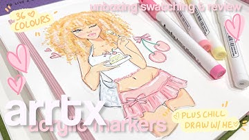 ౨ৎ˚₊🍰 watch me unbox, swatch, review & draw using 60 arrtx acrylic markers | comfy lofi music ౨ৎ˚₊🤍🎀