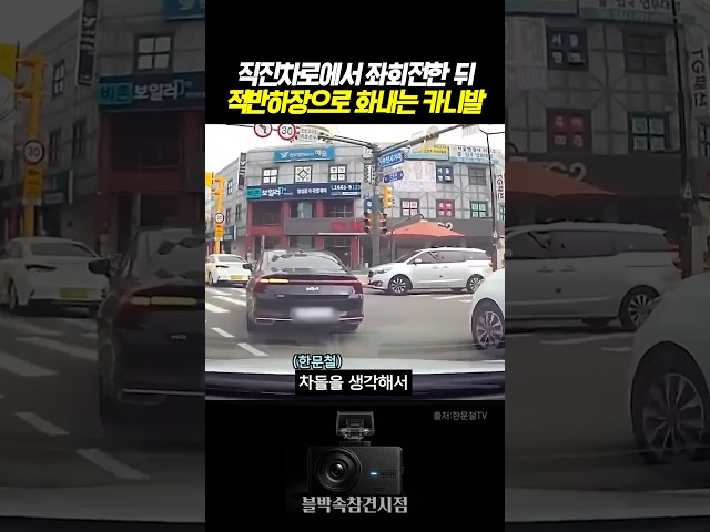 직진차로에서 좌회전한 뒤 적반하장으로 화내는 카니발 #블랙박스 #한문철tv #교통사고