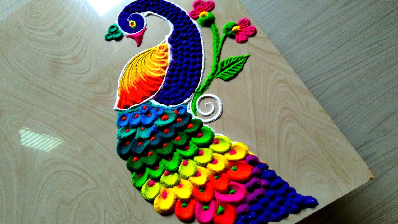 Beautiful & Attractive peacock rangoli by easy rangoli classes ...