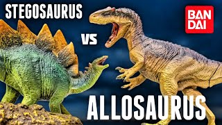 Allosaurus vs Stegosaurus!!! BEAUTIFUL Bandai mini Dinosaur Dioramas Review!!!