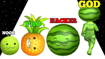 Watermelon Run - NOOB vs PRO vs HACKER vs GOD Level Up ASMR Gameplay ( Suika Balls )