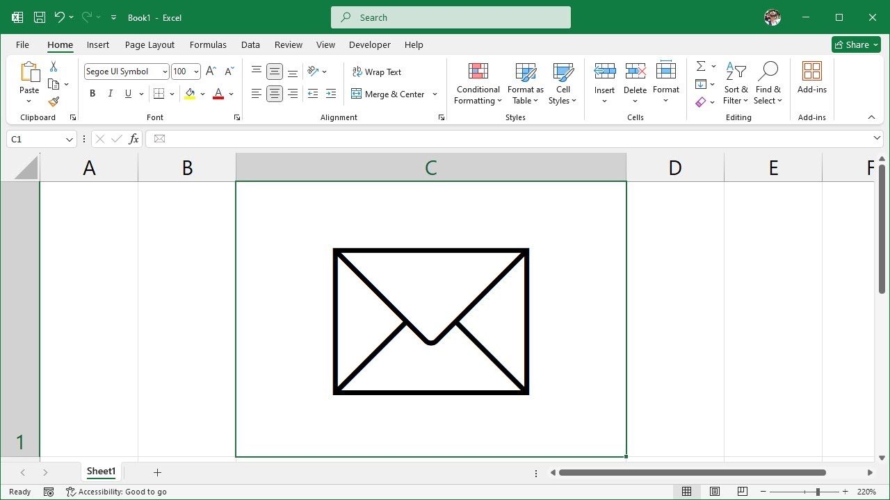 Email Icon In Excel How to Insert the BACK OF ENVELOPE Symbol in Excel - YouTube