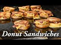 Glazed Donut, Bacon, Cheese, and Glaze Sandwich on the Blackstone Griddle