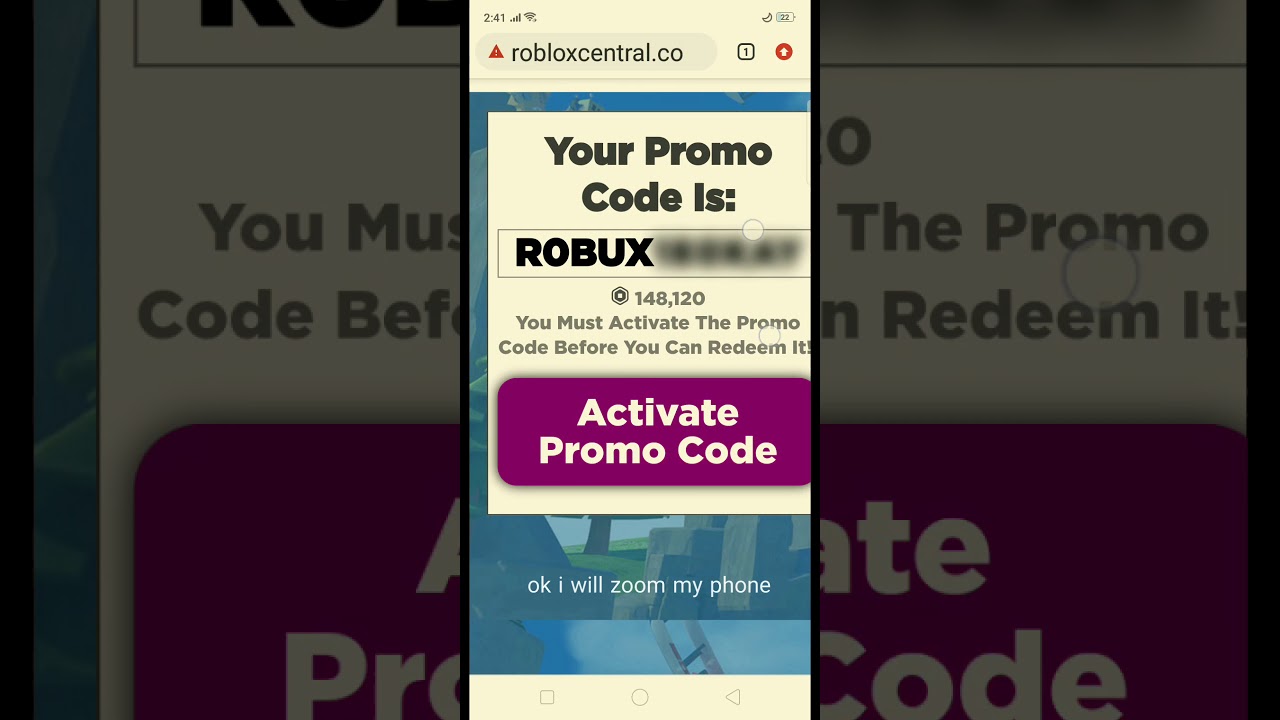 I Went To The Robloxcentral Co And Theres A Glitch To See A Promo Code For Robux Zoom Your Phone Youtube - promo codes for roblox central